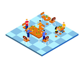 Group of friends drinking beer in a pub isometric vector concept for banner, website, illustration, landing page, flyer, etc