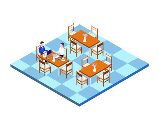 Couple working at restaurant isometric vector concept for banner, website, illustration, landing page, flyer, etc