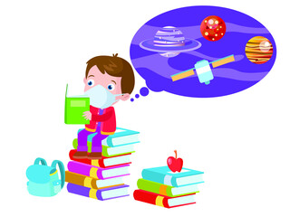 Students wearing facemask reading books cartoon vector concept for banner, website, illustration, landing page, flyer, etc.