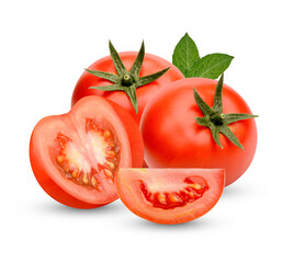 Fresh tomatoes with leaves isolsted on white background