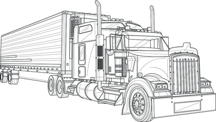Classic truck car realistic sketch template. Graphic cartoon vector illustration in black and white for games, background, pattern, decor. Coloring paper, page, story book. Print for fabrics