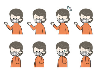 マスクをしているシニア女性の表情セット