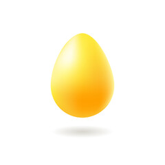 Golden 3D realistic chicken egg with shadow isolated on white background. Finance, investment, wealth concept. Easter design, advertising. Vector stock illustration. 