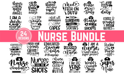 HUGE Nurse Bundle Of 24 svg Files for Cutting Machines Cameo Cricut, Funny, CNA, RN, Nursing, Stethoscope, Cute, Monogram Frames, Hand drawn typography quote bundle, Conceptual handwritten phrase