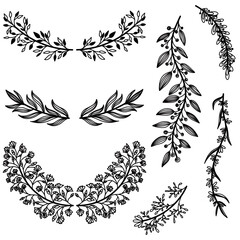 wreath of branches leave and flower doodle vector 