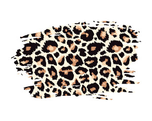 Hand drawn vector leopard textured ink brush stroke, paint spot with leo pattern texture. Animal paint smear artistic background. Stain shape design element - obrazy, fototapety, plakaty