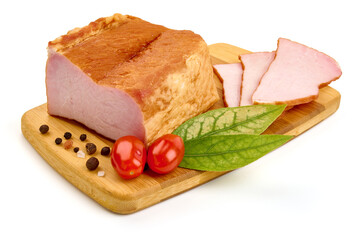 Smoked pork loin, isolated on white background. High resolution image