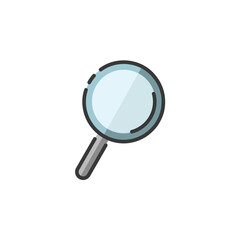 Magnifying glass. Search and analytics. Filled color icon. Commerce vector illustration