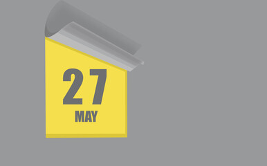 may 27. 27-th day of the month, calendar date. Gray numbers in a yellow window, on a solid isolated background. Spring month, day of the year concept
