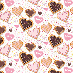 Heart shaped cookies pattern. Background for Valentines Day.