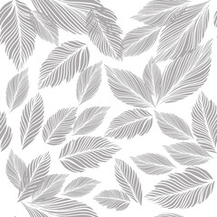 Graphic leaves seamless monochrome pattern. vector illustration
