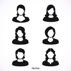 Set, user icon woman. Female vector flat. Black color people person, profile, avatar, symbol.