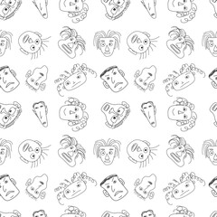 Obraz premium Seamless pattern with crazy people faces made in line art vector style