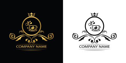 coffee logo template caffeine luxury royal vector company decorative emblem with crown	
