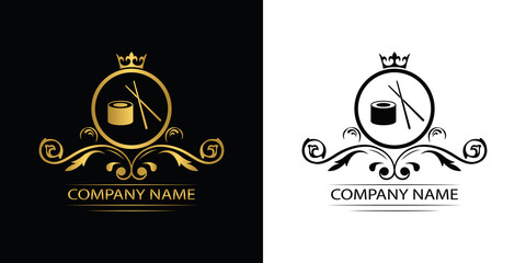 sushi logo template luxury royal restaurant vector company decorative emblem with crown	
