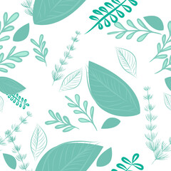 A seamless background. Simple green leaves. Vector illustration
