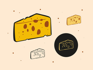 Set of triangular pieces of cheese with holes