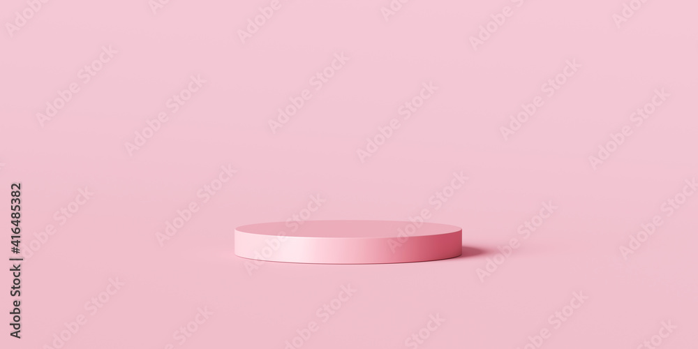 Poster Pink product background stand or podium pedestal on empty display with pastel backdrops. 3D rendering.
