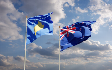 Flags of Kosovo and New Zealand.