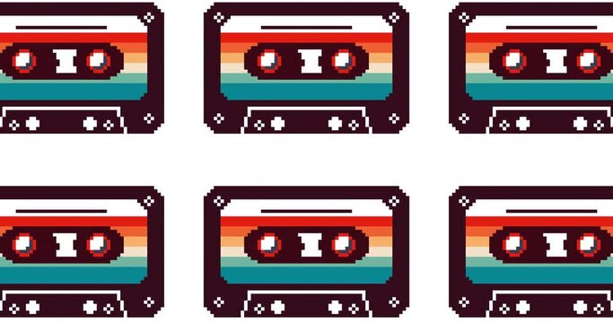 Retro cassette tape. Animation. Pattern. Pixel art 8 bit Alpha channel