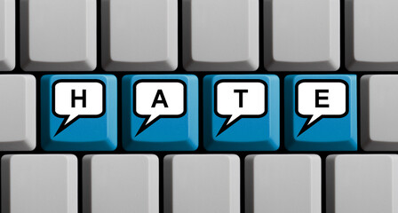 Hass online - Blaue Tastatur mit Sprechblasen