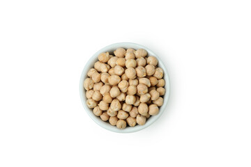 Bowl with fresh chickpea isolated on white background