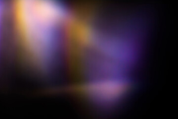 Blur colorful warm rainbow light leaks on black background with dust texture. Defocused abstract damaged scratched retro film analog effect for using over photos as overlay or screen filter