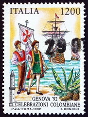 Postage stamp Italy 1992 Columbus coming ashore