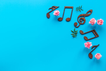 Valentines day music with notes and flowers. Songs of love