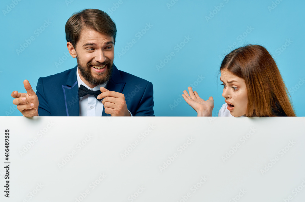 Wall mural cheerful young couple officials presentation white paper copy space advertising