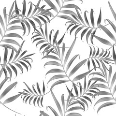 Tropical black and white jungle flowers and palm leaves. seamless stylish fashion floral pattern, in Hawaiian style