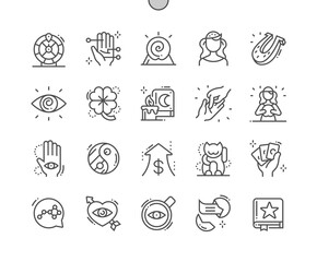 Fortune. Book of predictions. Fortune teller. Chinese money cat. Good luck, risk, gamble, divination and entertainment. Fortune Wheel. Pixel Perfect Vector Thin Line Icons. Simple Minimal Pictogram