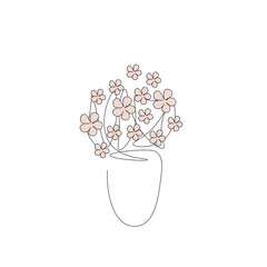 Plant fliwers in pot on white background, vector illustration