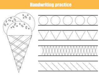 Handwriting practice sheet. Educational children game. Tracing lines. early education worksheet for kids - 416490356