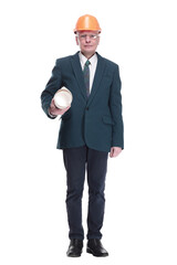 professional architect with tube drawings looking at you.