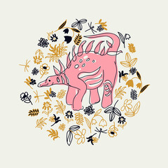 illustration with dinosaur and flowers