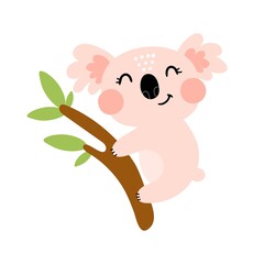 Obraz premium Cartoon koala. Flat vector illustration for kids. animal theme. hand drawn. baby design for cards, prints for t-shirts