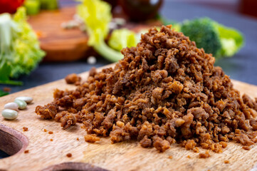 Vegetarian plant based imitation minced meat ready to eat