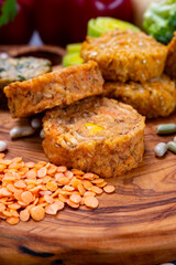 Small tasty vegan and vegetarian burgers made from fresh vegetables and dried legumes and beans