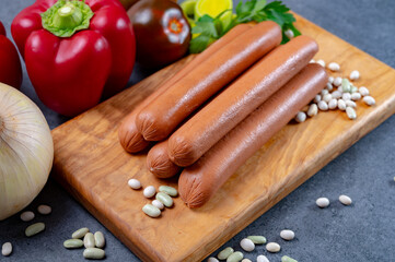 Tasty vegan sausages made from vegetarian plant based imitation meat