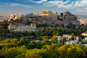 Fototapeta na wymiar Scenic panoramic view on Acropolis in Athens, Greece at sunrise.