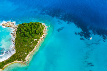 Beautiful beach in Kefalonia, Ionian Islands, Greece. Aerial view