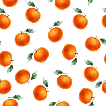 Oranges fruit Seamless pattern. Watercolor painting. Summer design.