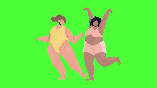 Body Positive Young Woman Couple Dancing Animation