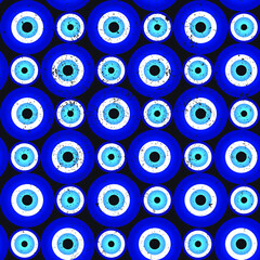 Abstract Lucky Blue glass pattern. greek eyes seamless background