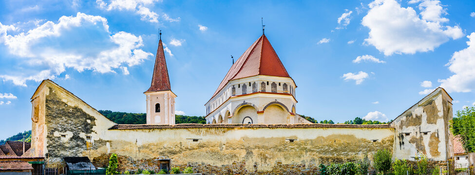 Medieval evangelical saxon fortified church of Cloasterf village in Mures county, Transylvania, Romania