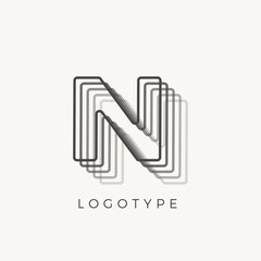 Letter N of outline stripes, blend effect letter for monogram and logo template, contour line type