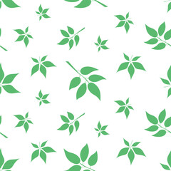 Spring texture with different green leaves, can be used for fabric, for wrapping paper, green organic print. Simple seamless pattern with green leaves. Herbal background with leaves and branches.