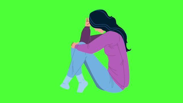 Loneliness Unhappy Woman Sitting On Floor Animation