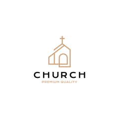 Cross christian building logo vector icon illustration line style